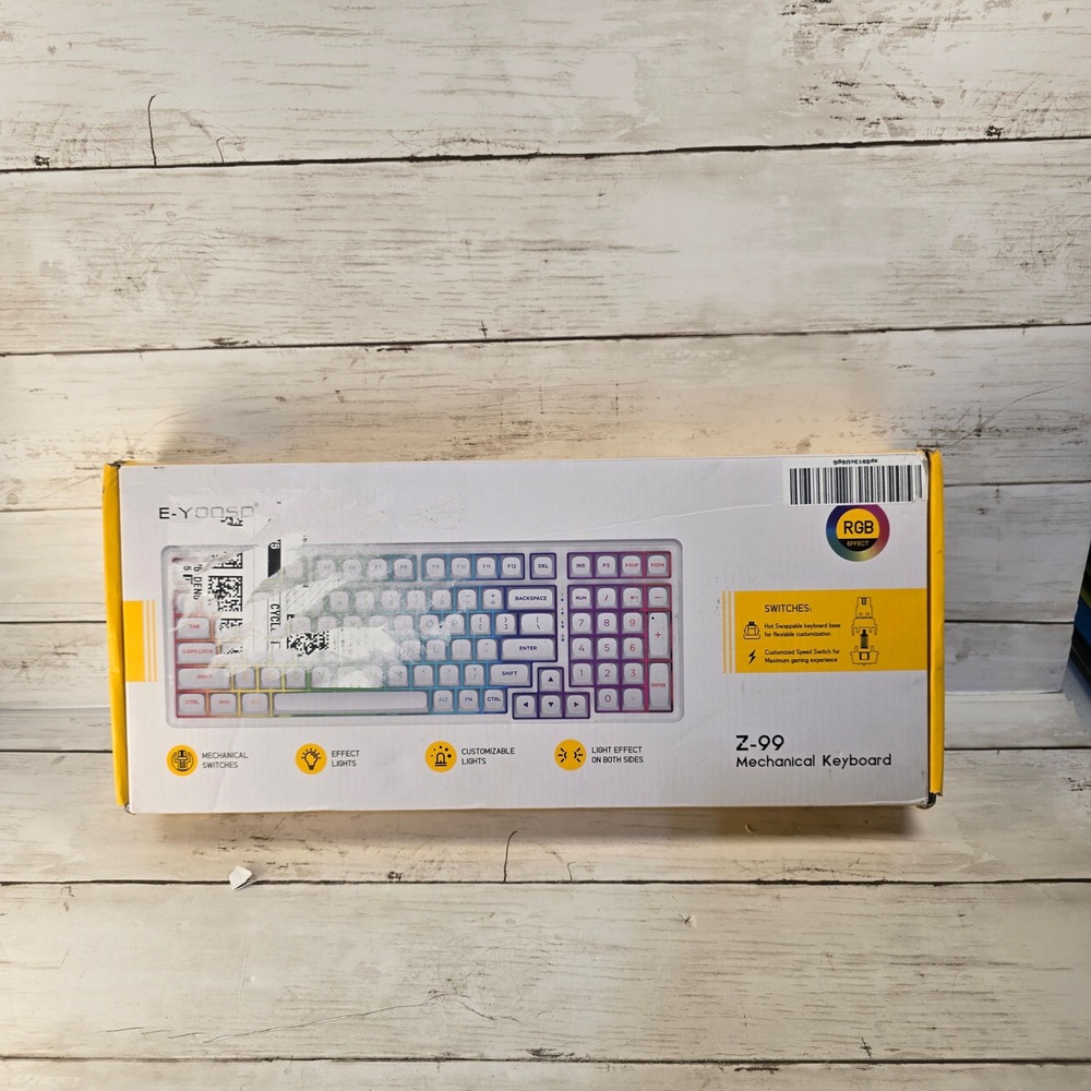 Open Box E-YOOSO Z-99 Mechanical Keyboard White RGB Hot Swappable Gaming Wired